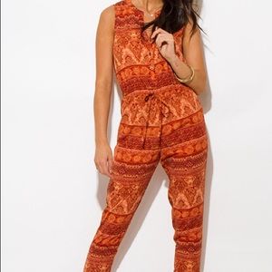 Rust Orange Printed Jumpsuit